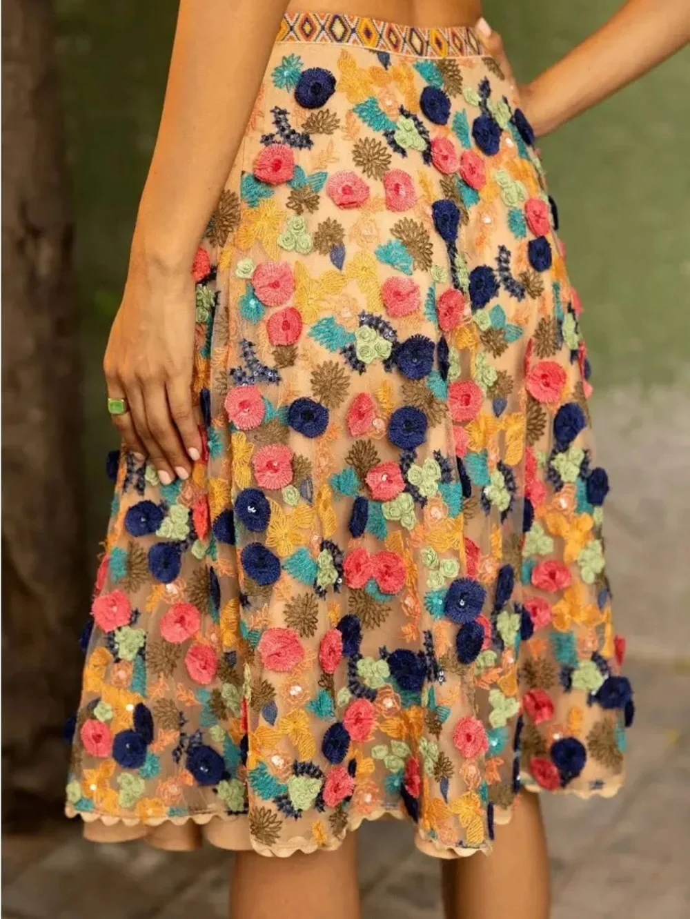 Bhanuni Multicolor Embroidered Hair Trim - Floral Accent